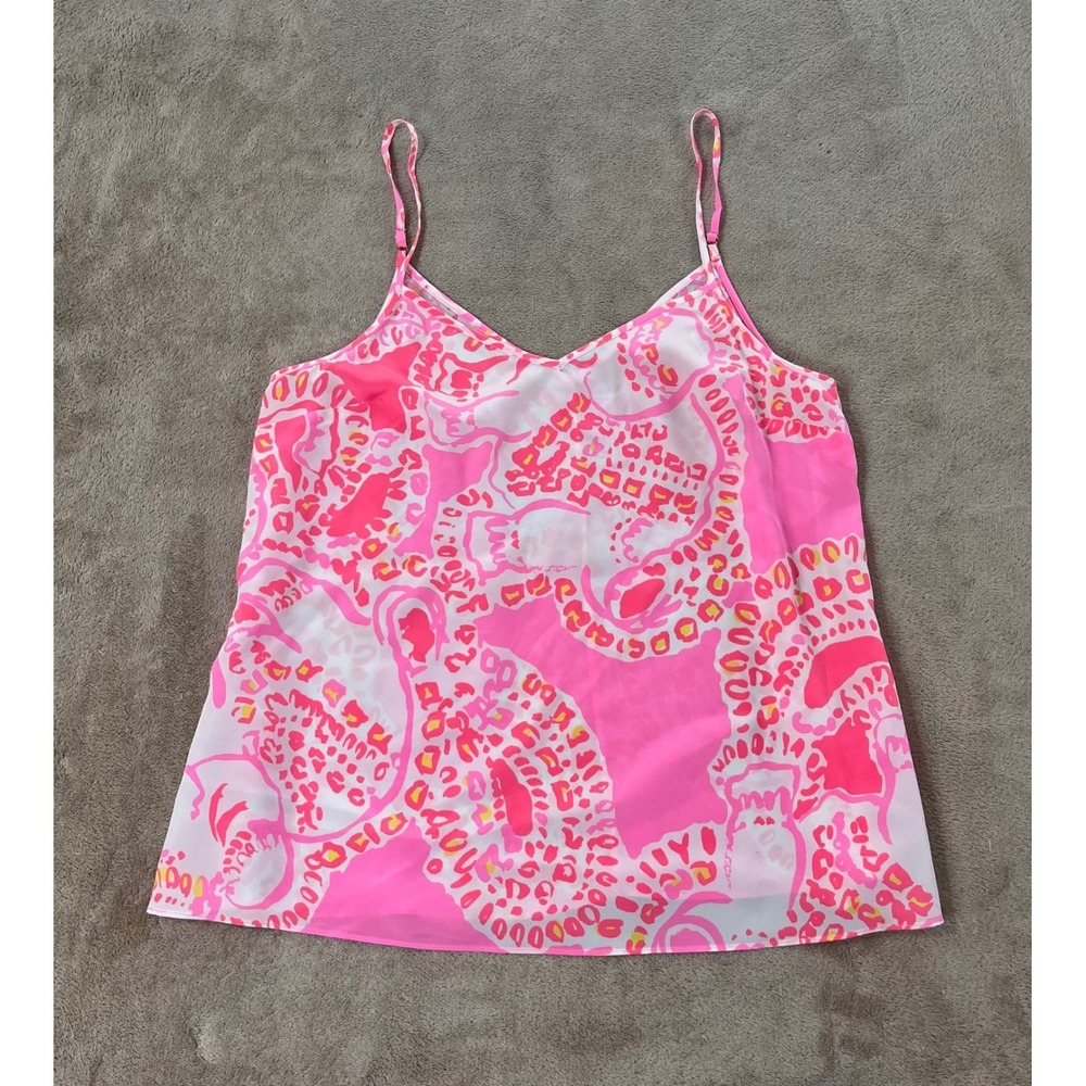 Lilly Pulitzer Pink Paisley Silk Camisole Top V-Neck Spaghetti Strap 20988 Med